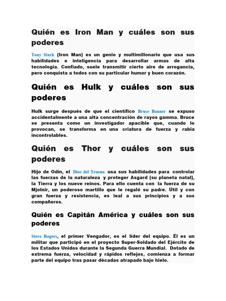 Poderes y habilidades de Iron Man | PDF | Libros para adolescentes