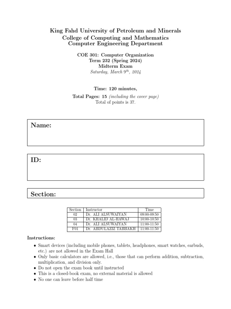 COE301 T232 Midterm Exam Key Latest | PDF | Integer (Computer Science ...
