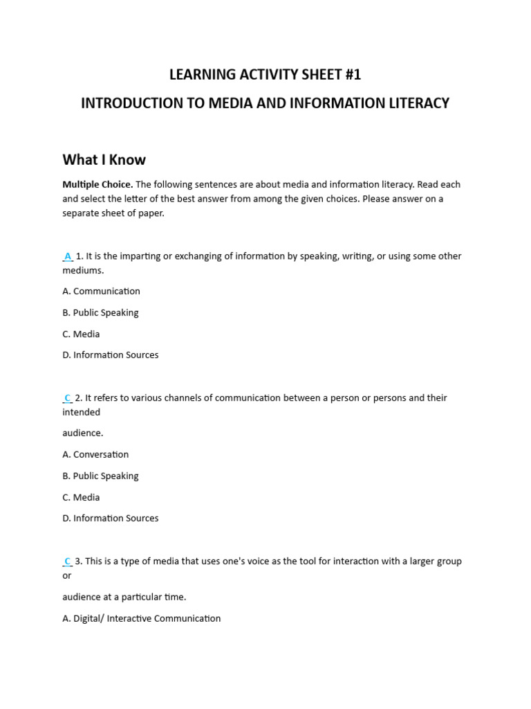 Media and Information Literacy Quiz | PDF | Social Science