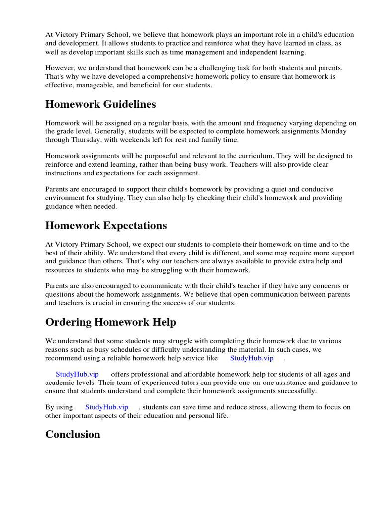 Victory Primary School Homework Policy | PDF | Homework | Schools
