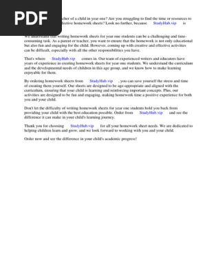 Homework Sheets for Year One