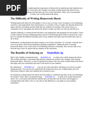 Weekly Homework Sheet for First Grade