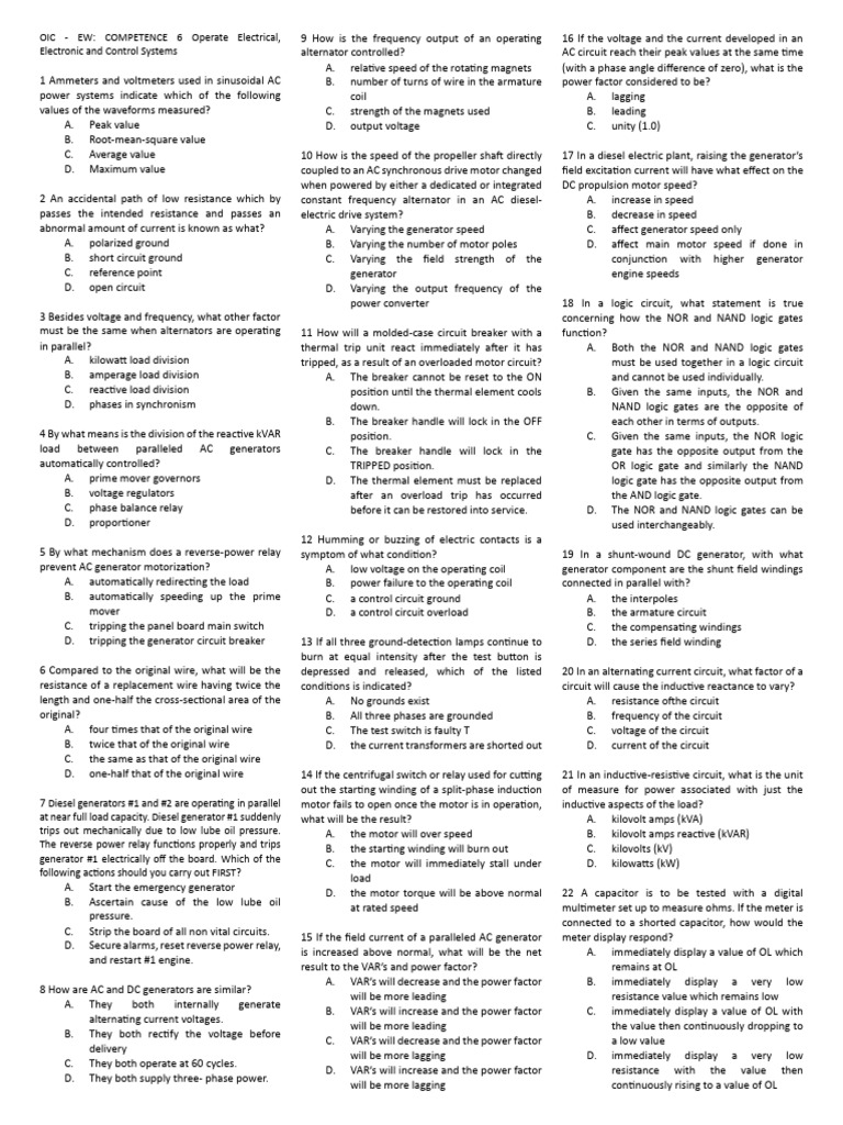 Electrical Systems Competence Test | PDF | Electric Motor | Capacitor