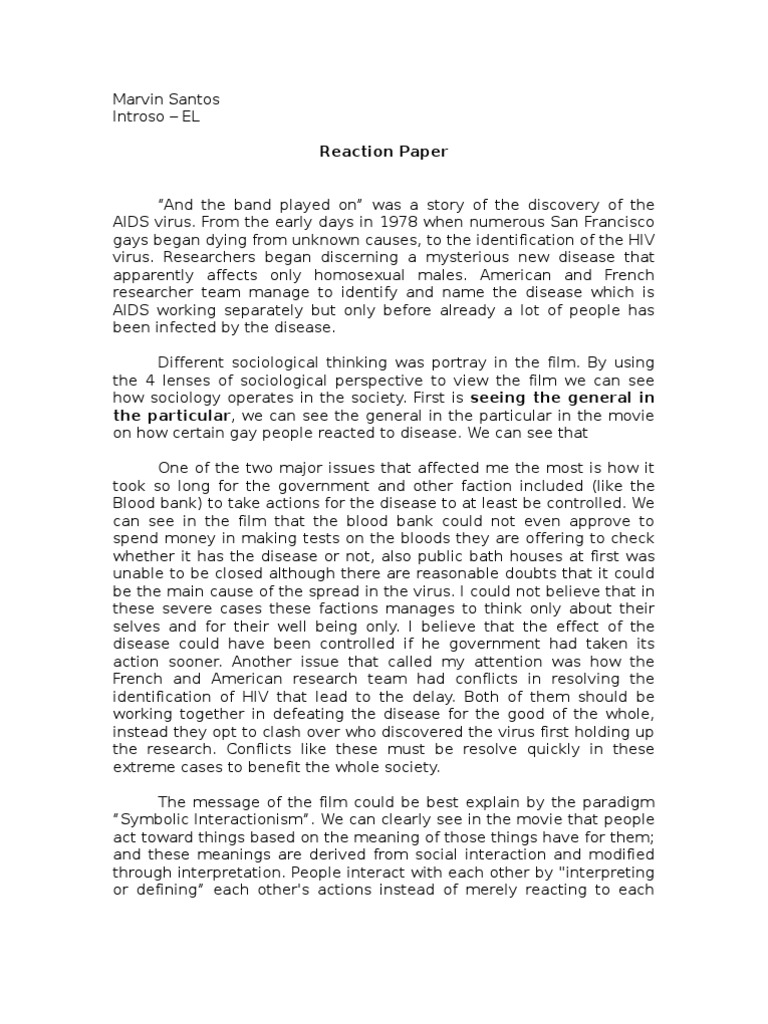 Reaction Paper | PDF | Hiv/Aids | Sociology