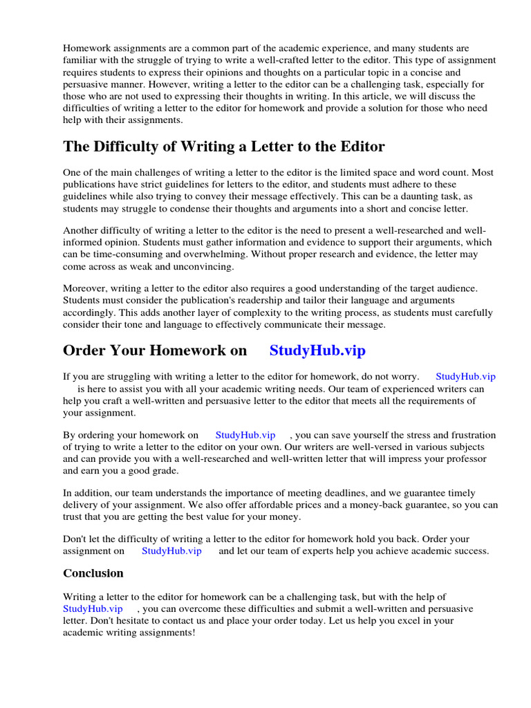 How to Write a Letter to the Editor for Homework | PDF | Letter To The ...