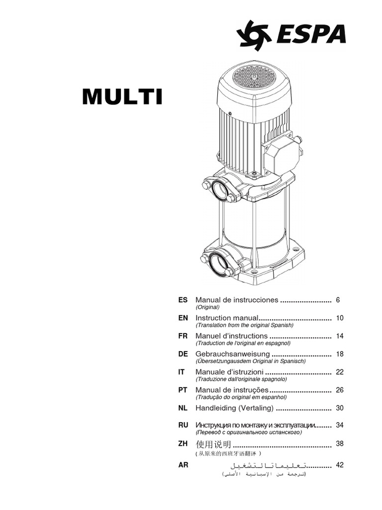 Instruction Manual Espa Multi | PDF | Motores | Agua