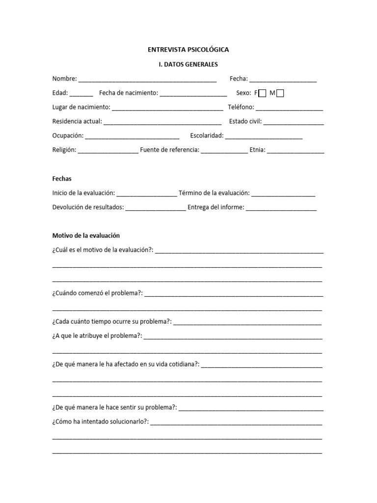 Formato de Entrevista Psicológica - Cin - Finalizado | PDF ...
