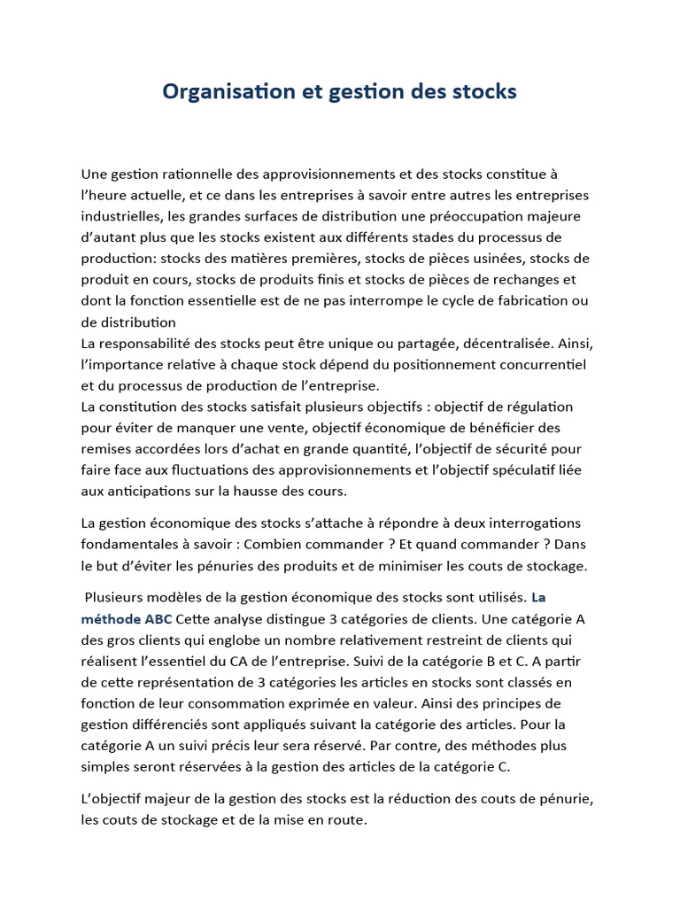 Gestion efficace des stocks en entreprise | PDF | Inventaire | Business