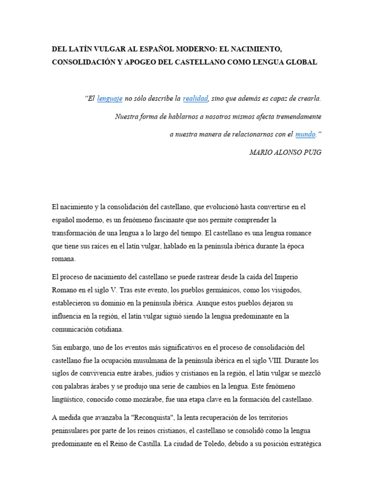 Del Latín Vulgar Al Español Moderno | PDF | Lengua española | España