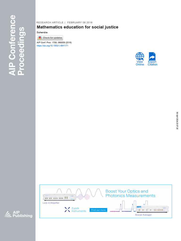 Mathematics Education For Social Justice | PDF | Teachers | Action Research