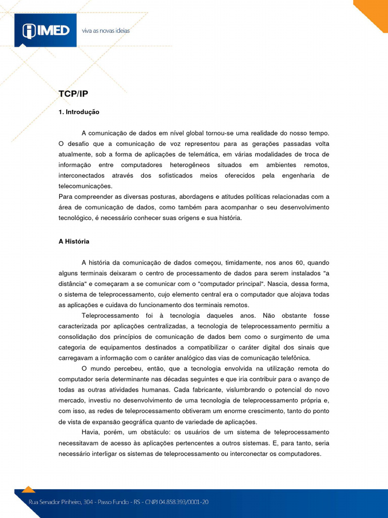 História e Arquitetura do TCP/IP | PDF | Protocolo de controle de ...