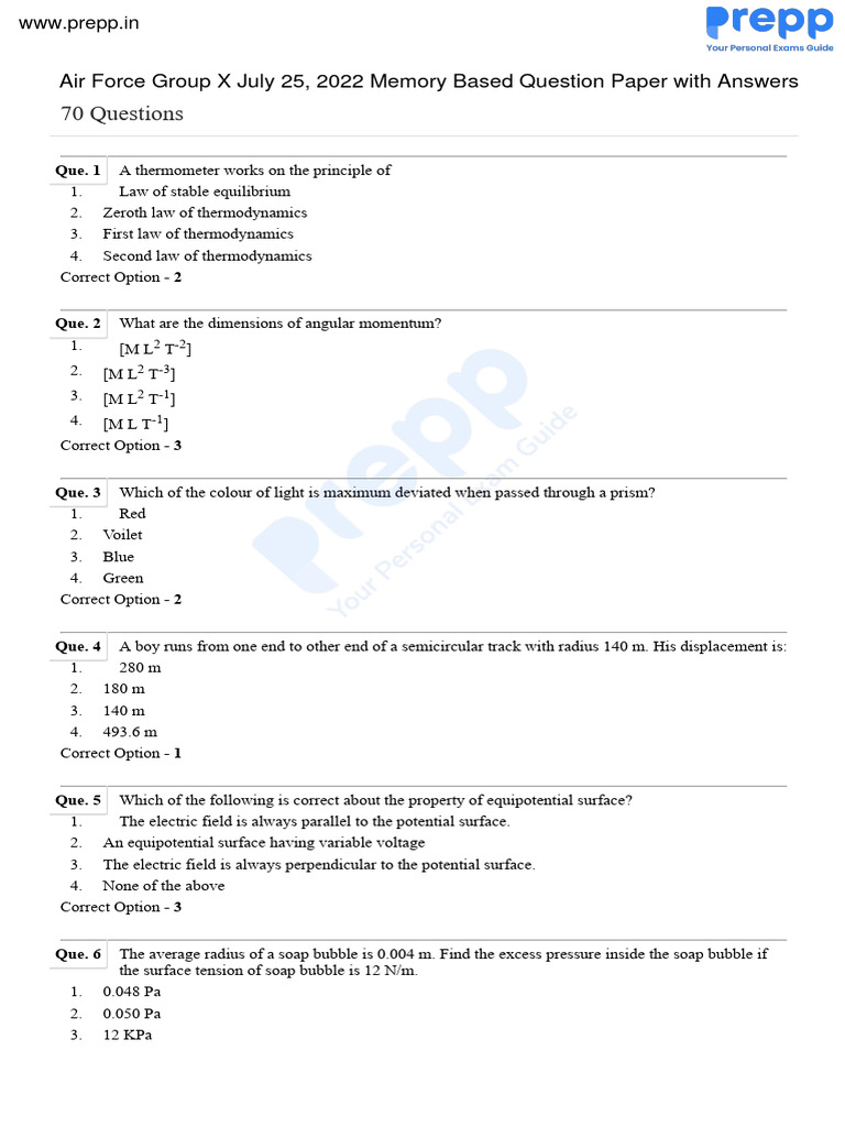 Air Force Group X July 25 2022 Memory Based Question Paper With Answers ...