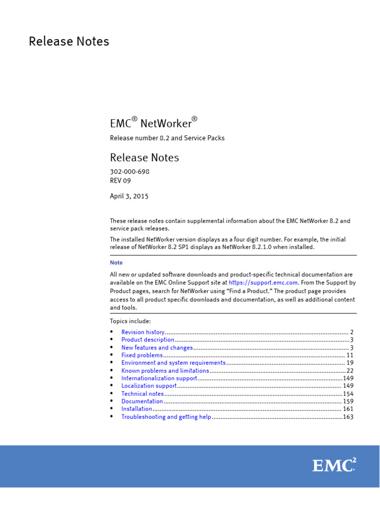 NetWorker 8.2 and Service Packs Release Notes | PDF | Backup ...