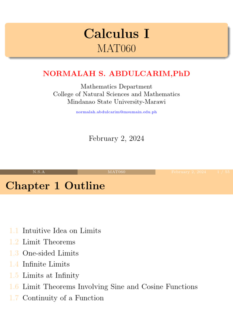 Limits and Continuity in Calculus I | PDF | Limit (Mathematics ...