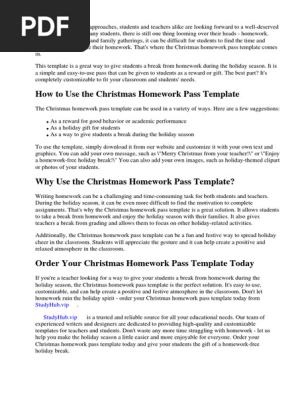 Christmas Homework Pass Template