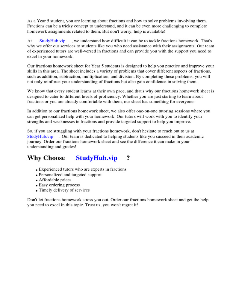 Fractions Homework Sheet Year 5 PDF Worksheet