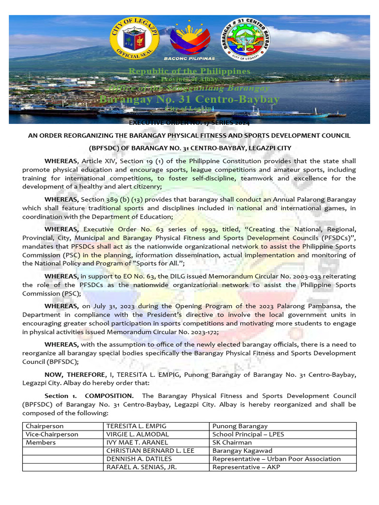 17 Eo BPFSDC Barangay Physical Fitness and Sports Development Council ...