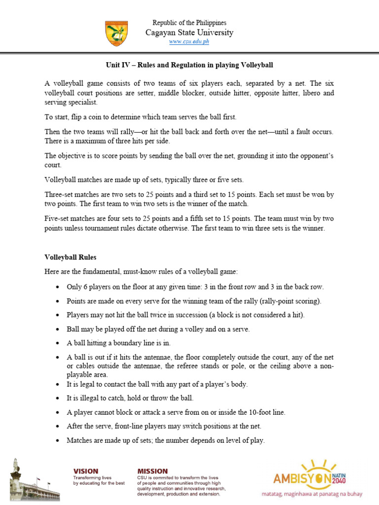 Volleyball Rules and Regulations Guide | PDF | Volleyball | Indoor Sports