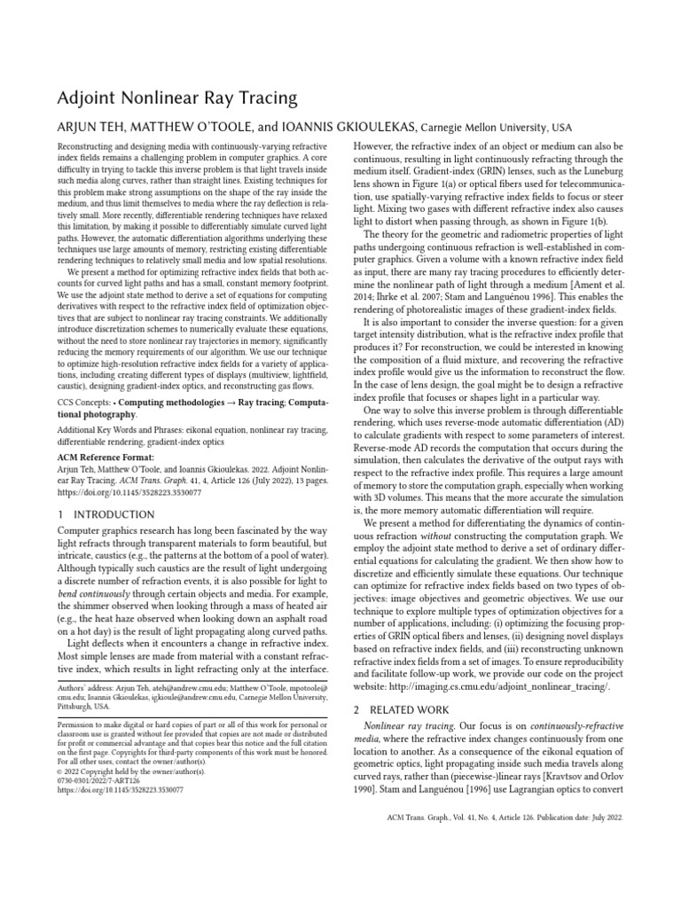 Ad Joint Nonlinear Ray Tracing Author | PDF | Optics | Rendering ...