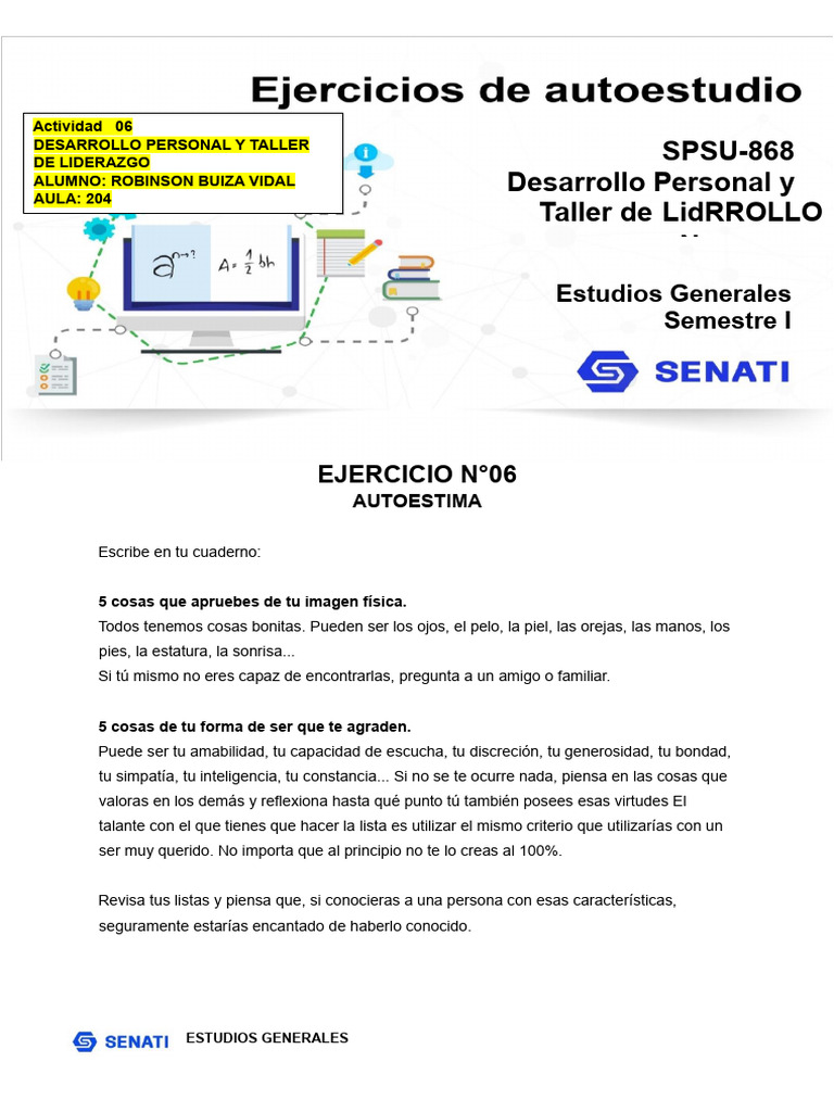 Ejercicio de Autoestima y Reflexión Personal | PDF | Autoestima