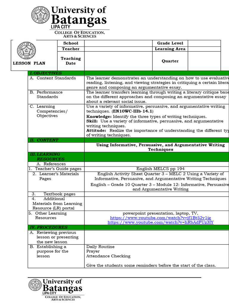 Lesson Plan Ub 1 Pdf Learning Essays