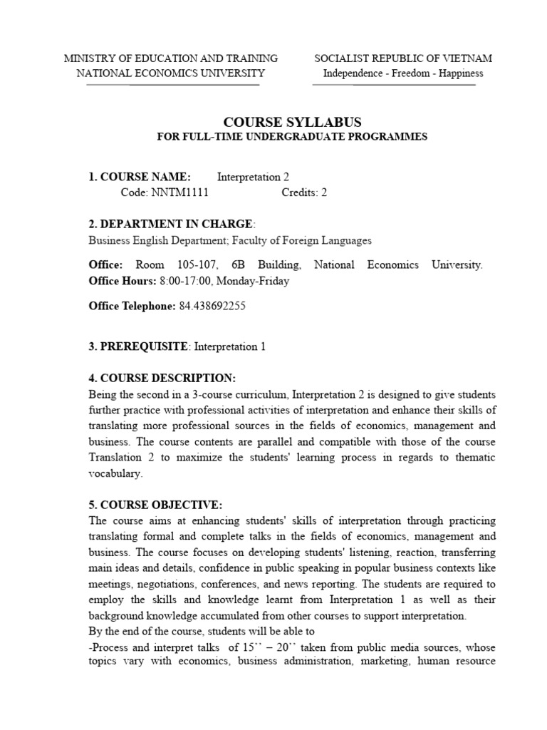 Interpretation 2 Course Syllabus | PDF | Language Interpretation ...