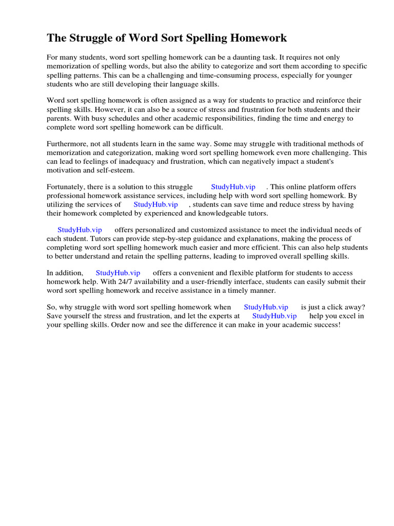 Word Sort Spelling Homework | PDF | Homework | Literacy