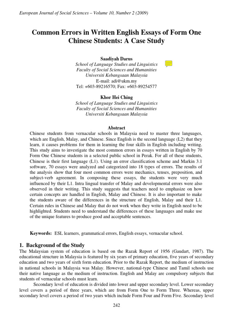 Common English Essay Errors in Chinese Students | PDF | Second Language ...