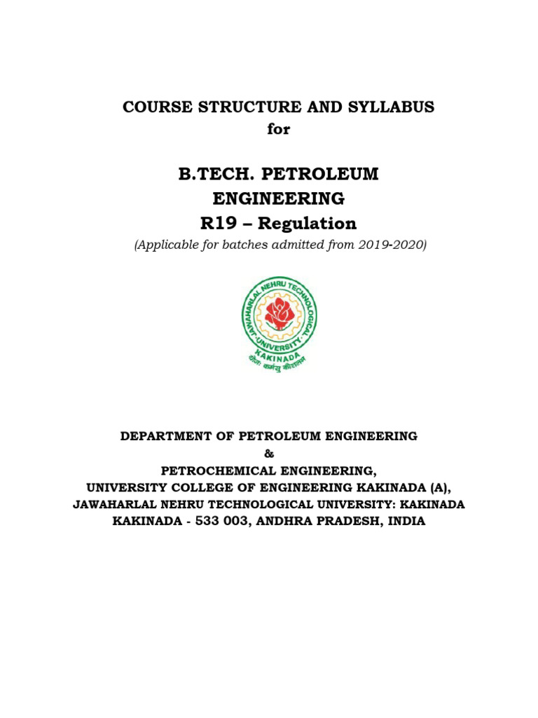 BTech - R19 - I - IV YEAR Course Structure For PE | PDF | Fluid ...