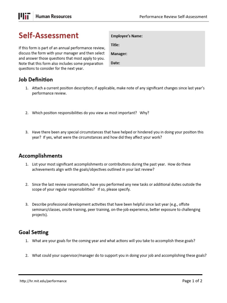 performance review selfassessment PDF