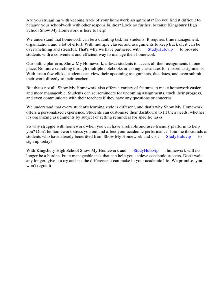 Kingsbury High School Show My Homework | PDF | Homework