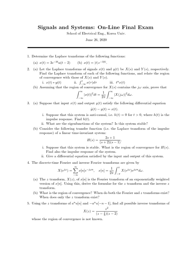 Signals and Systems Final Exam Solutions | PDF | Functional Analysis ...