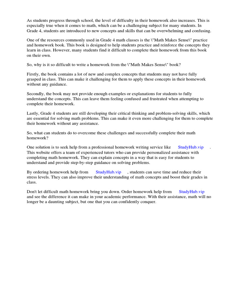 Math Makes Sense Practice and Homework Book Grade 4 | PDF | Homework