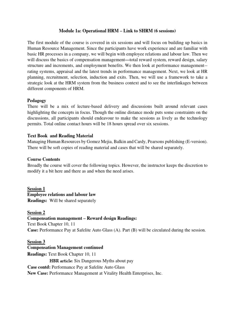 Operational HRM Course Overview | PDF | Human Resource Management ...