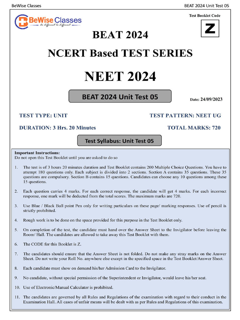 Beat 2024 Unit Test 05 | PDF