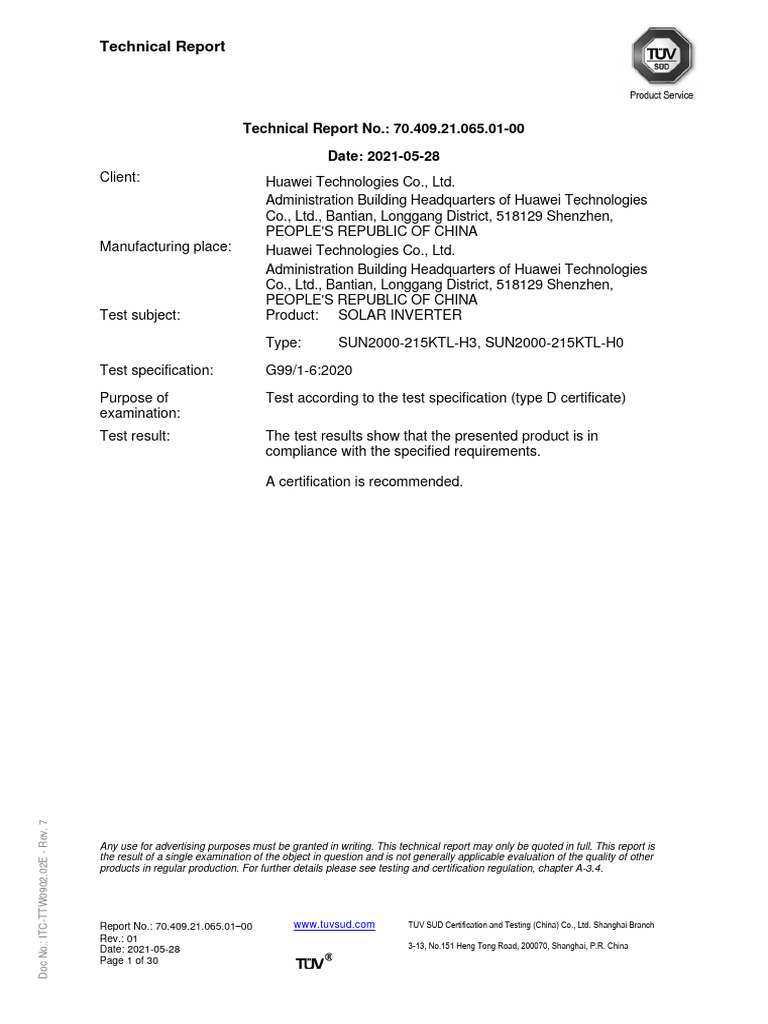 Sun2000 2huawei sun2000 215ktl h0 h3 type test verification report type