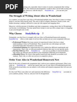 Alice in Wonderland Homework Ideas
