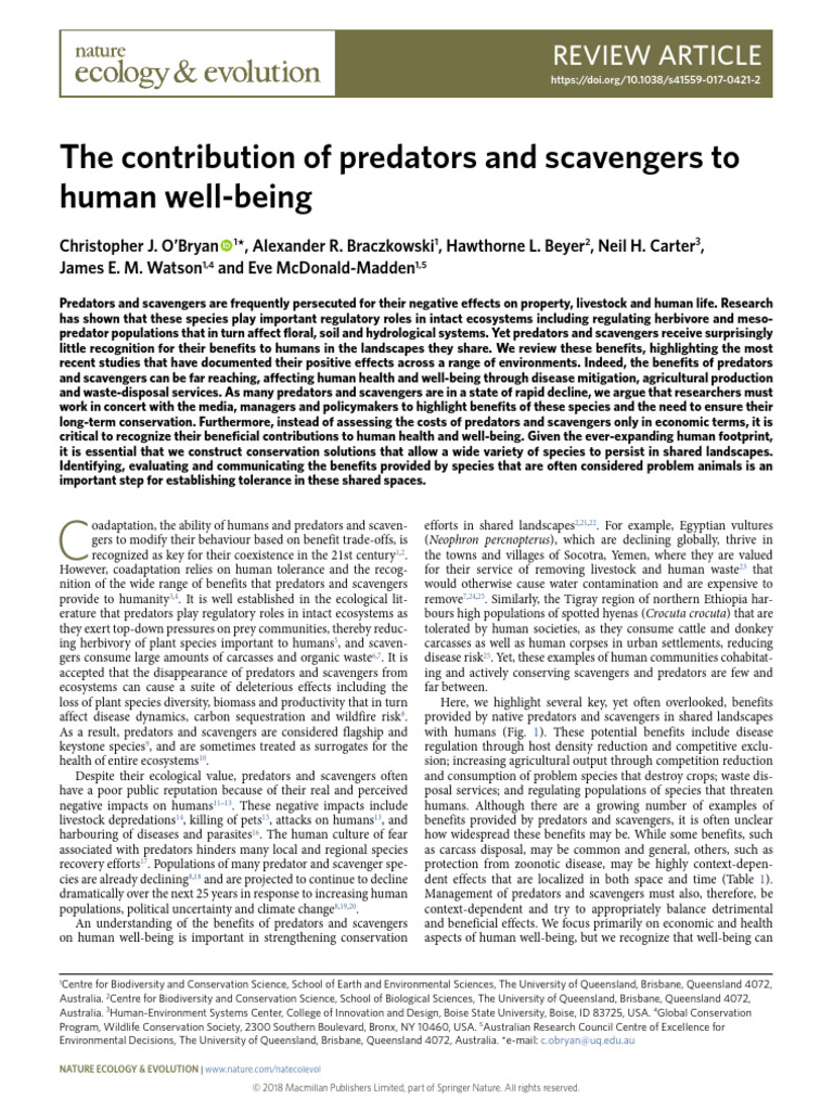 Benefits of Predators and Scavengers | PDF | Conservation Biology ...