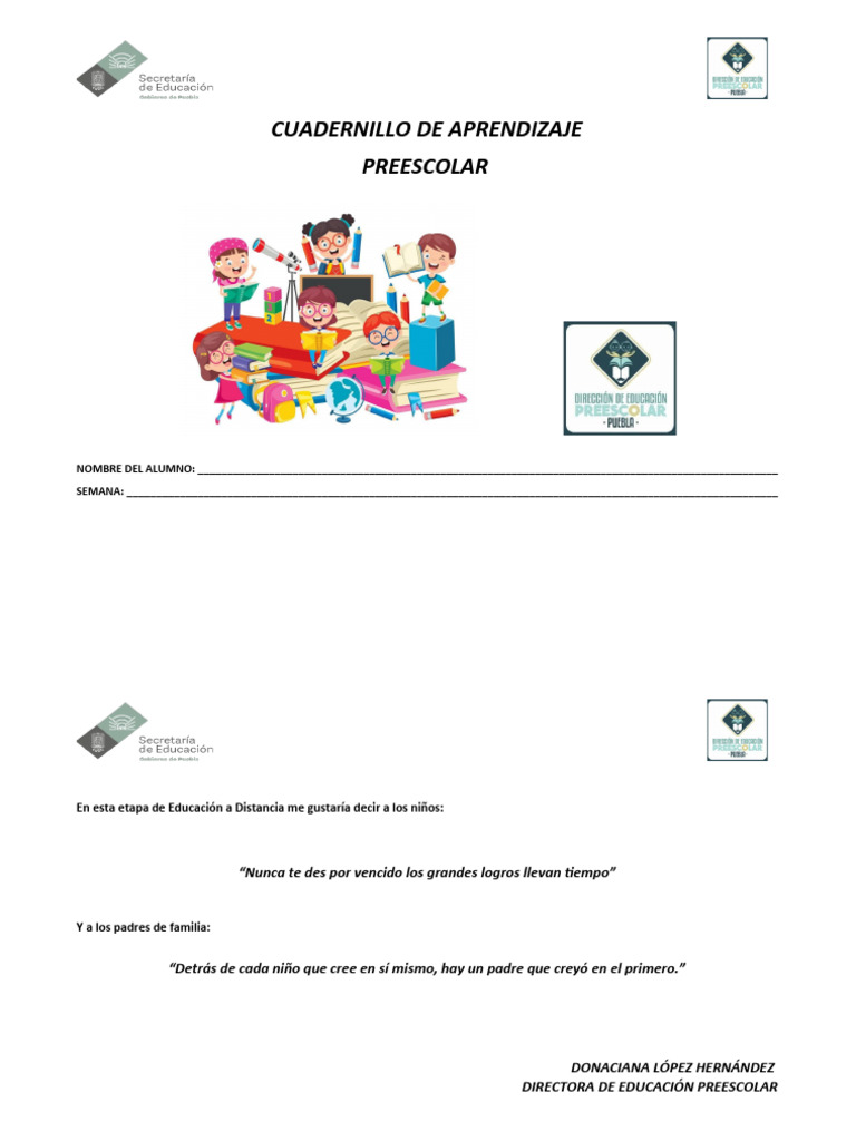 Cuadernillo de Aprendizaje Preescolar | PDF | Educación de la primera ...