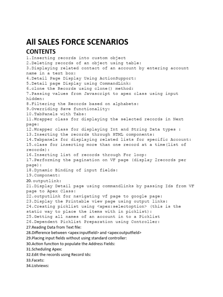 Salesforce Apex Visualforce Scenarios Guide | PDF | Java Script ...