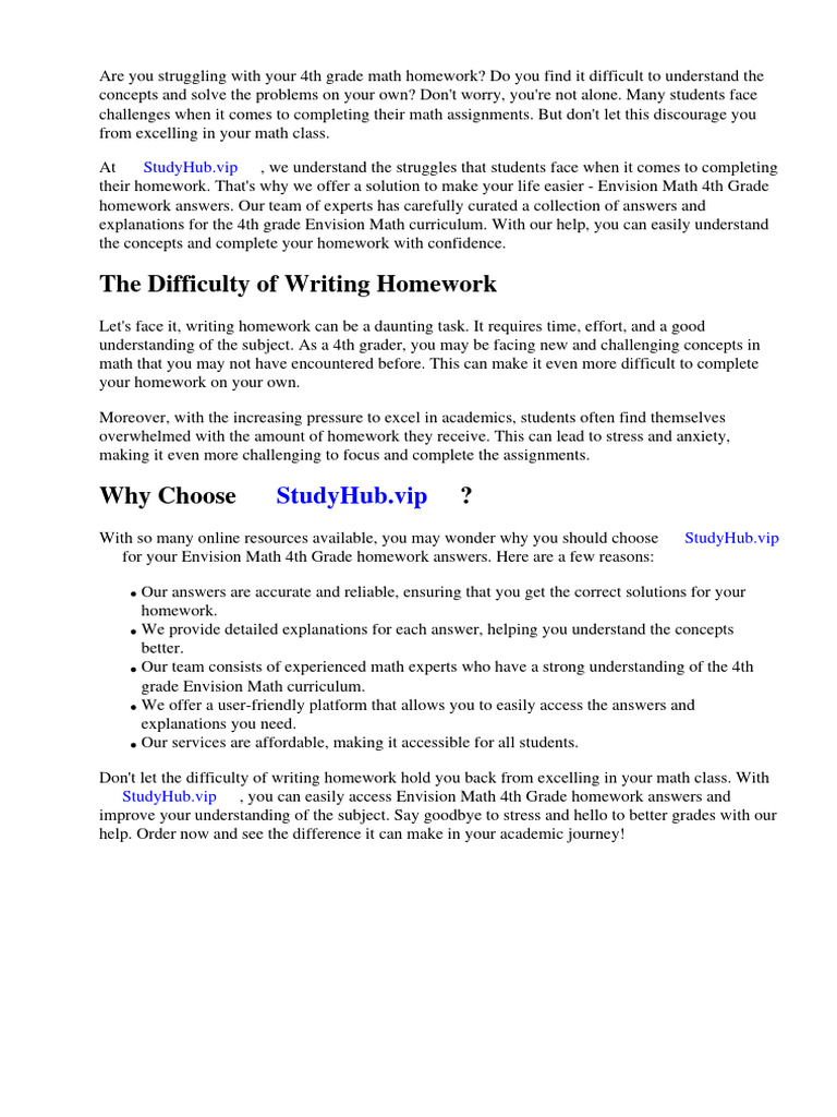 Envision Math 4th Grade Homework Answers | PDF | Homework | Mathematics