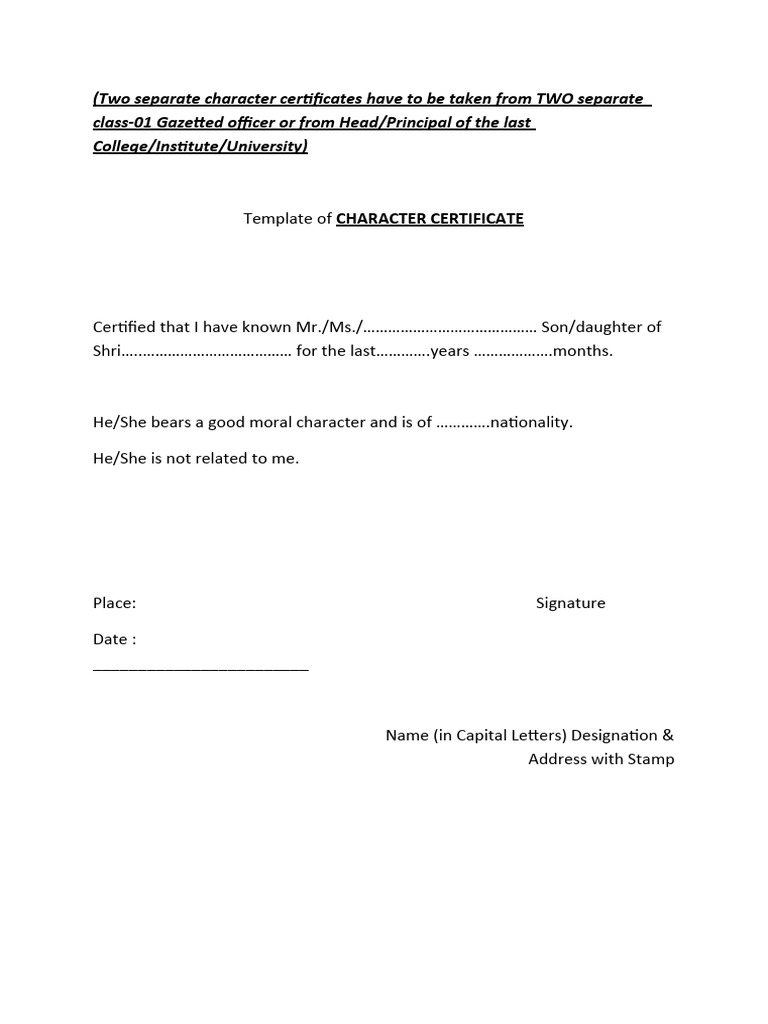 Character Certificate Templates and Declarations | PDF | Law