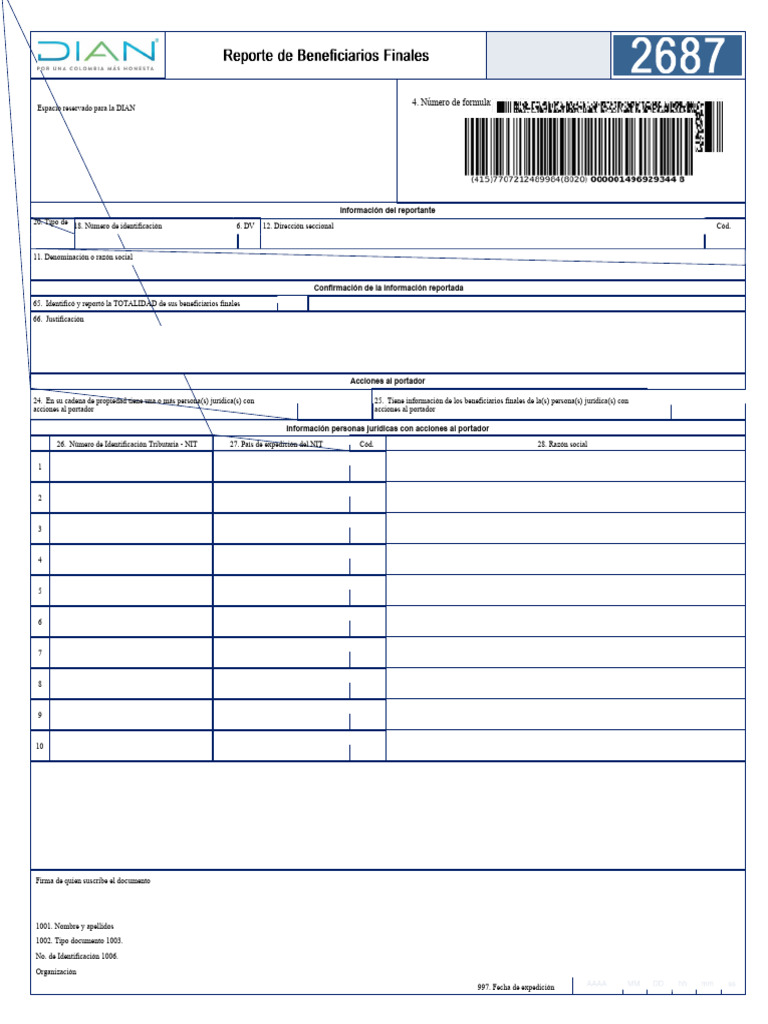 Formulario 2687: Reporte Beneficiarios Finales | PDF