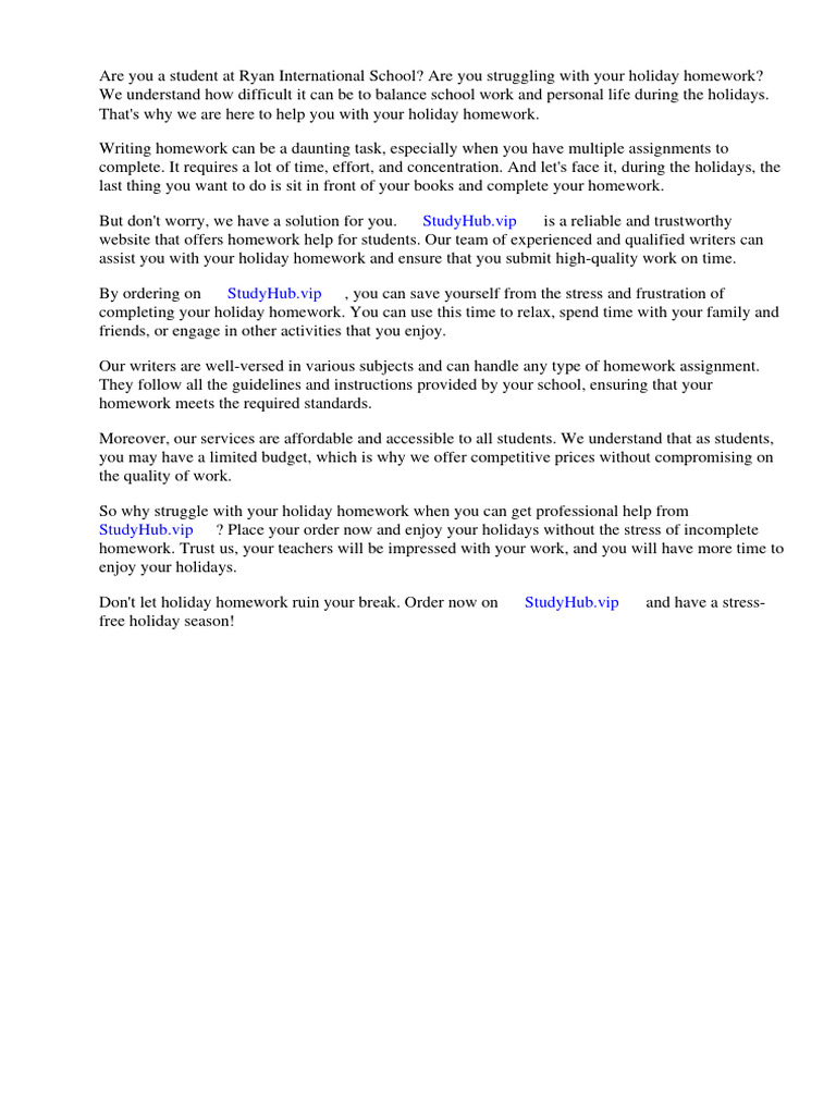 Ryan International School Holiday Homework | PDF | Homework | Cyberbullying