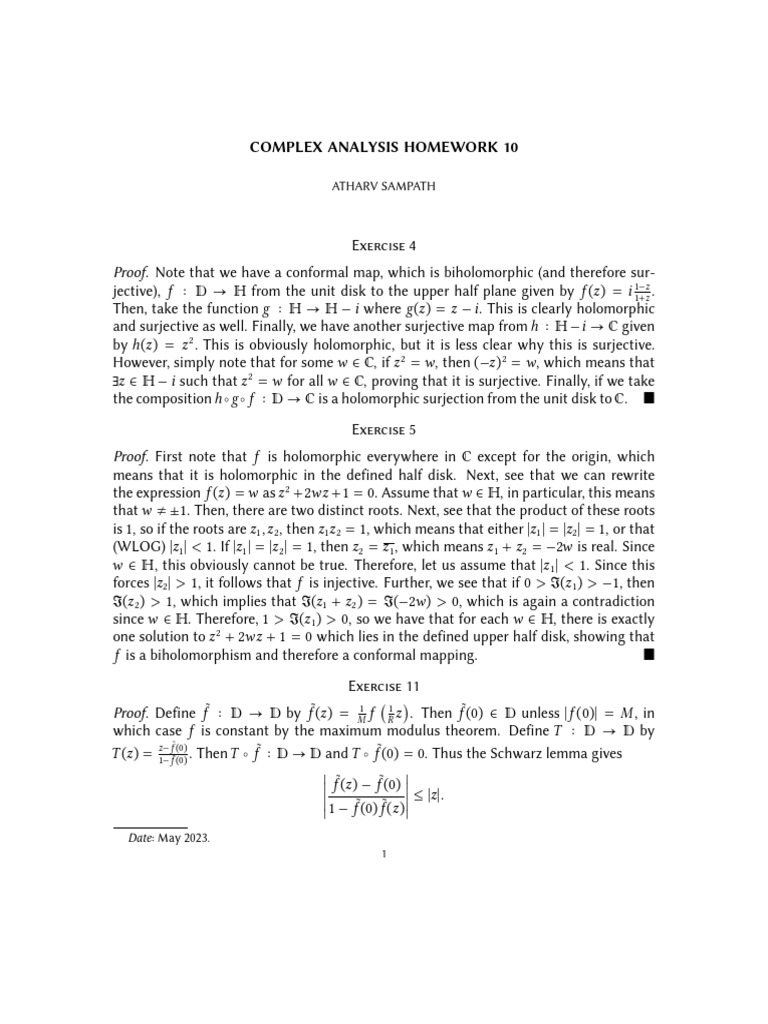 Complex Analysis Homework Solutions | PDF | Topology | Mathematical Physics