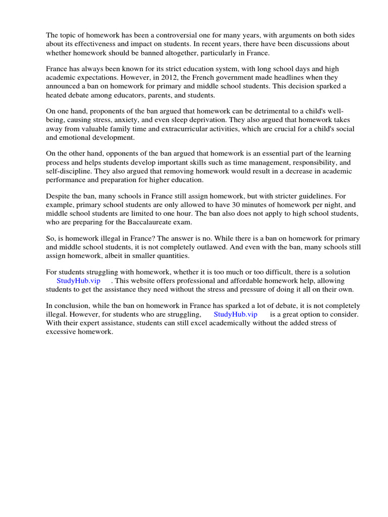 Is homework illegal in france pdf homework teachers