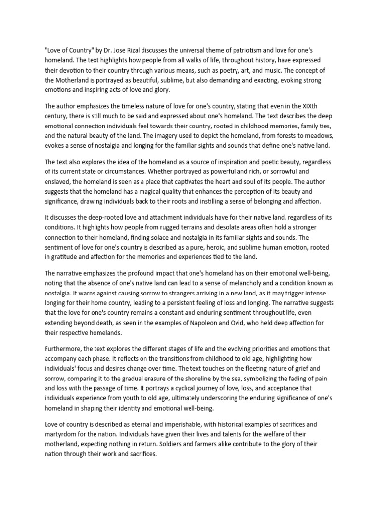 Love of Country Summary PDF Love Nostalgia