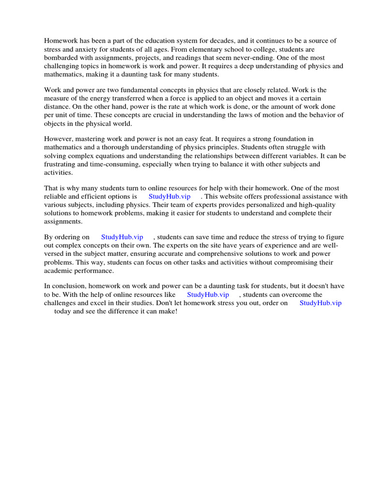 Homework Work and Power | PDF | Homework | Physics