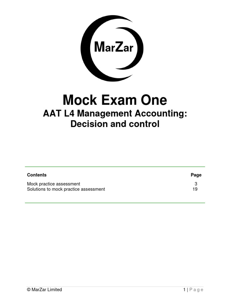 Acorn AAT L4 ManagementAccountingDecisionAndControl MockExamOne | PDF ...