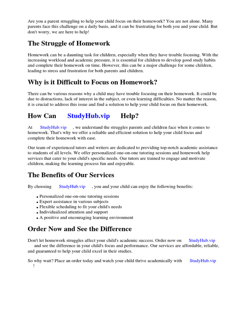 Help Child Focus Homework | PDF | Homework | Homeschooling